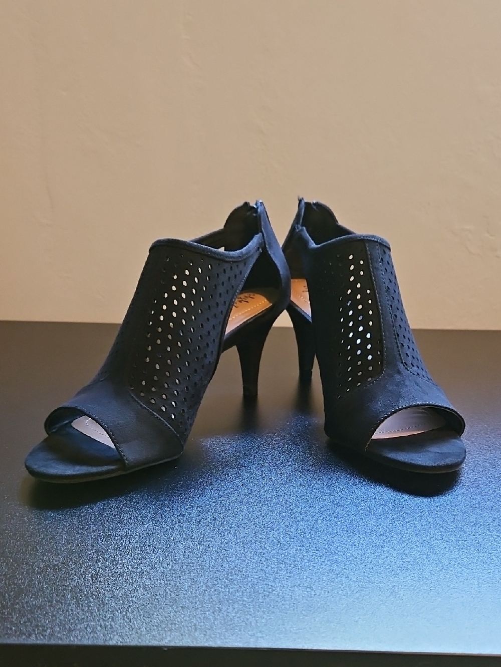 Style & Co. Black Open-Toe Perforated Slingback Heels